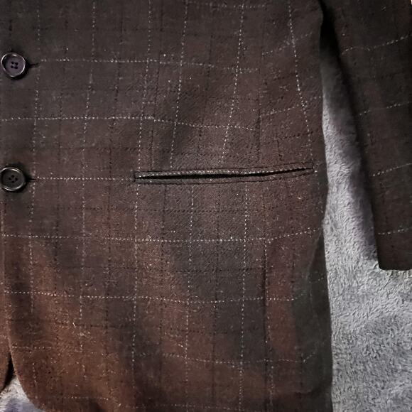 Giorgio Armani Le Collezioni Wool Windowpane Blazer Brown 40R Italy Vintage - Picture 6 of 16